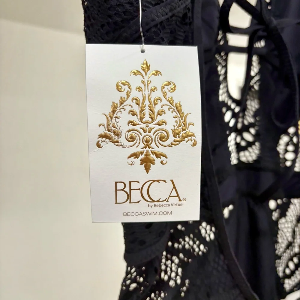 NWT! BECCA BY REBECCA VIRTUE, Crochet One-Piece Swimsuit in black. - Picture 6 of 10